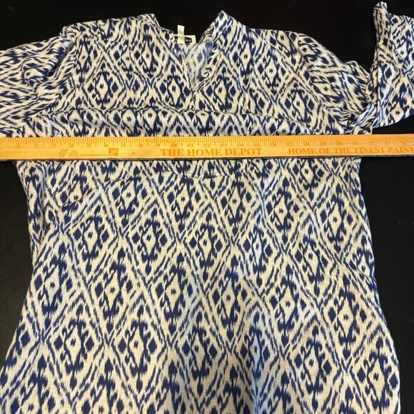 Grand and Greene Linen Blend Royal Blue White Tunic Top Size Large L V Neck - Picture 3 of 8